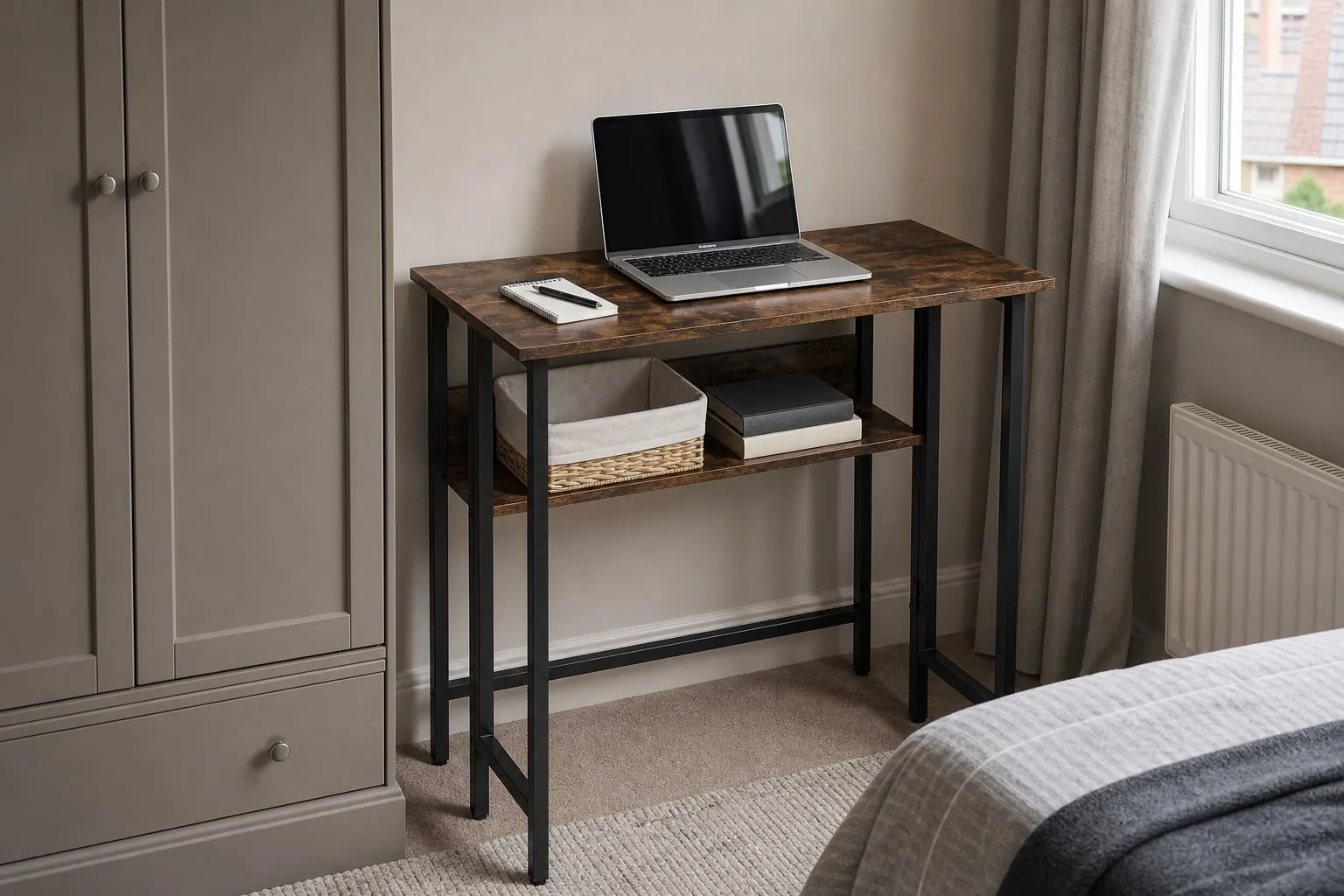 COSTWAY 80cm folding desk with a drop-leaf desktop and storage shelf