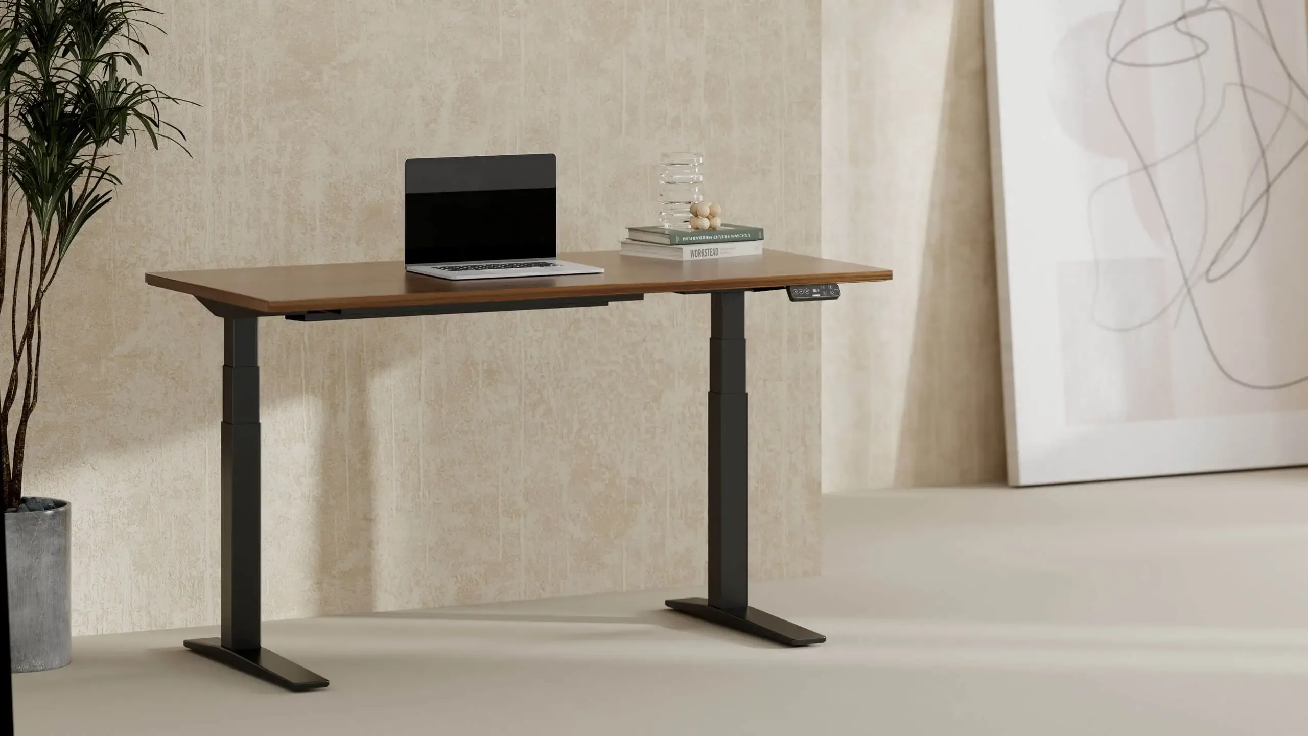 Flexispot E7 standing desk in a small bedroom setup