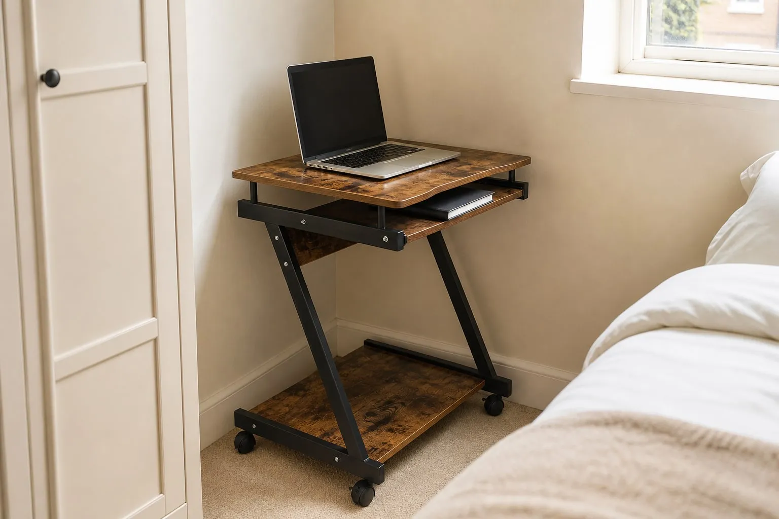 Vintage brown SONGMICS Z-shaped 60cm computer desk on locking wheels